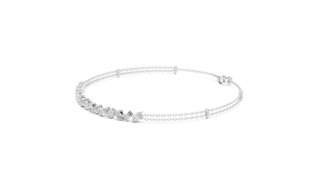 Mixed Shape Moissanite Station Chain Bracelet in white 925 sterling silver, view 2