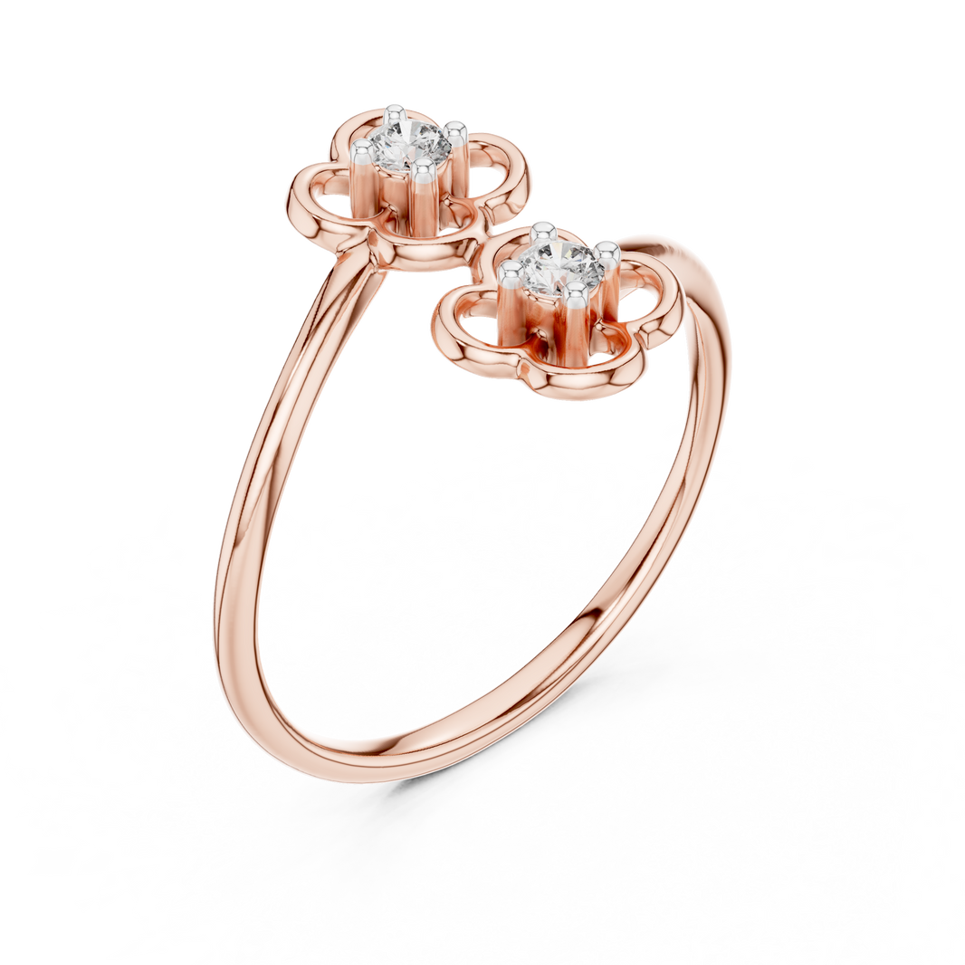 Double Flower Bypass Moissanite Ring in rose 925 sterling silver, view 2