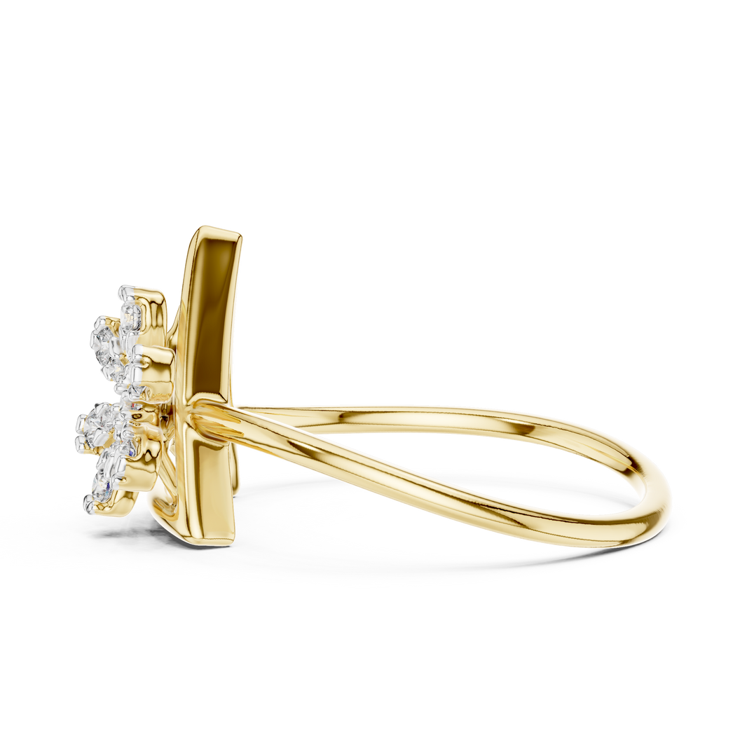 Open Triangle Flower Moissanite Ring in yellow 925 sterling silver, view 3