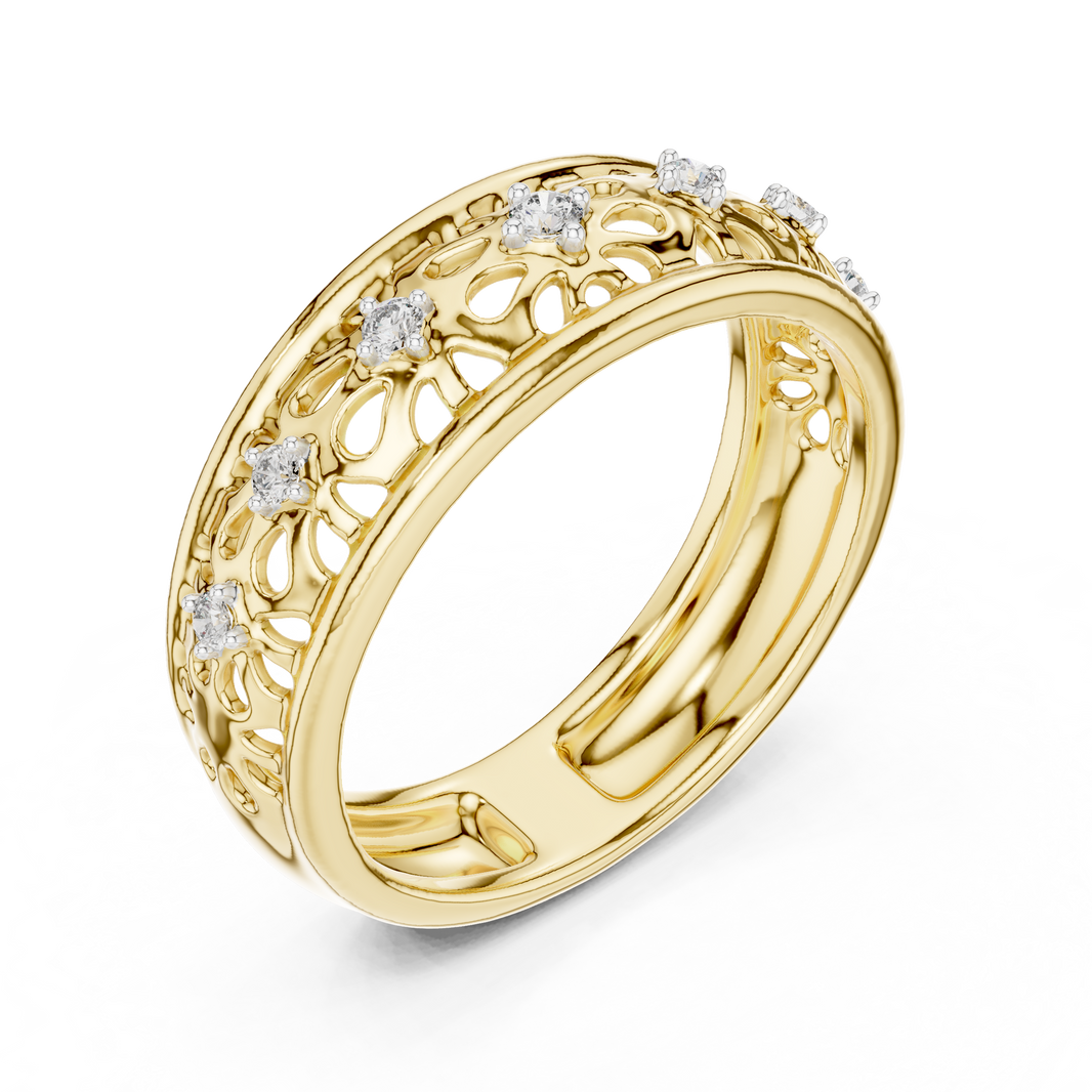 Floral Filigree Moissanite Band in yellow 925 sterling silver, view 2