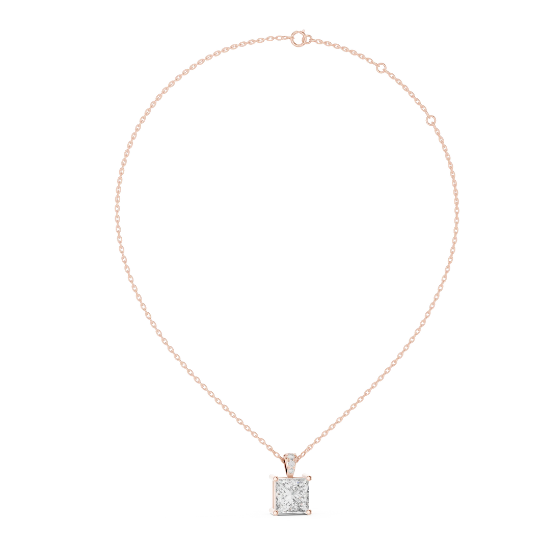 Princess Cut Solitaire Moissanite Pendant in rose 925 sterling silver, view 1