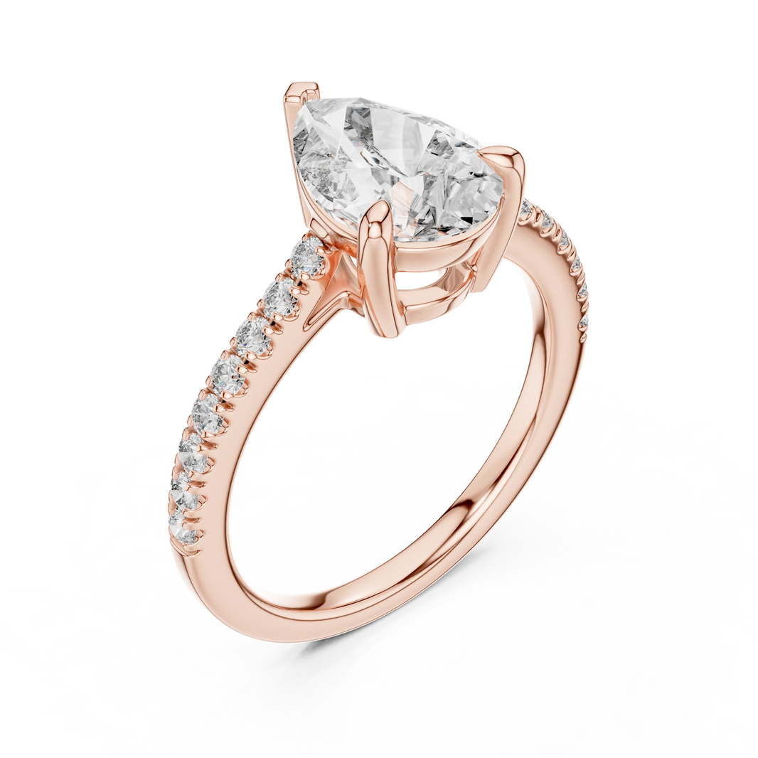 Pear Moissanite Engagement Ring with Pavé Band in rose 925 sterling silver, view 2