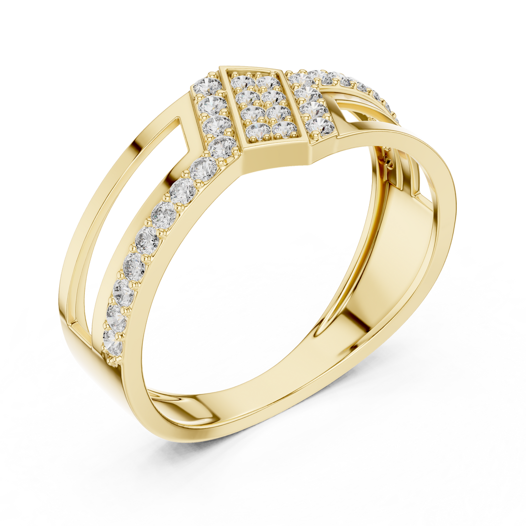 Crossover Pavé Panel Moissanite Band in yellow 925 sterling silver, view 2