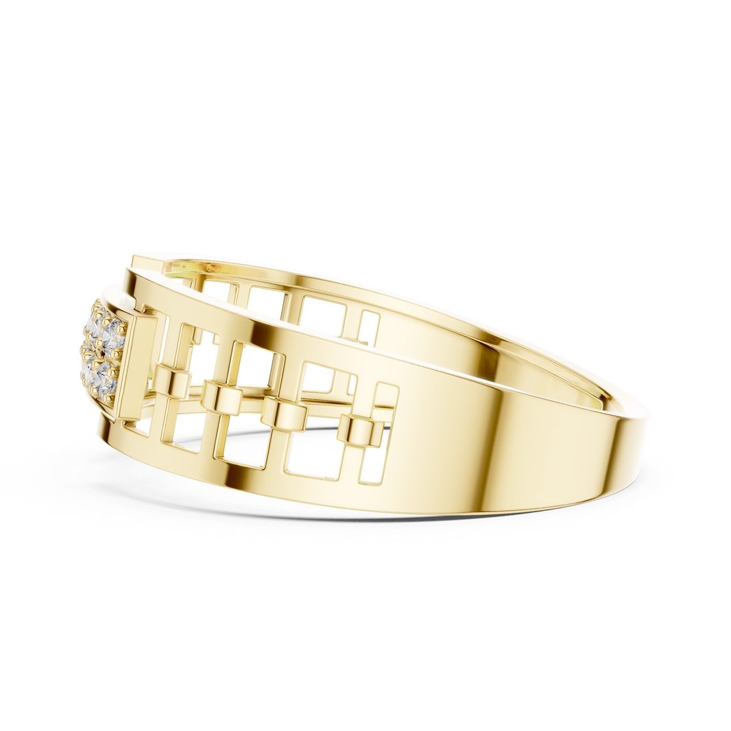 Men's Double-Row Pavé Plaque Openwork Moissanite Band in yellow 925 sterling silver, view 3