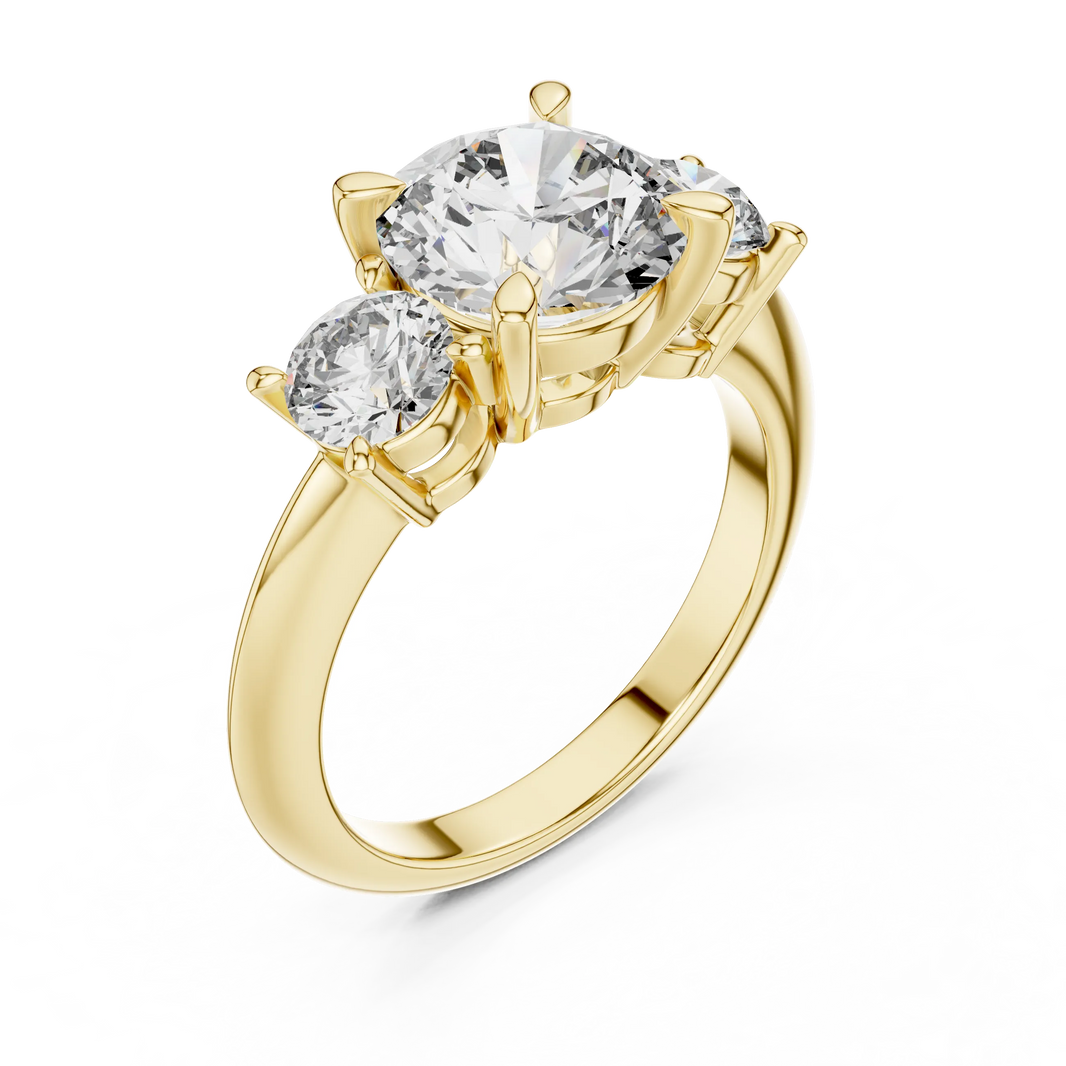Round Three Stone Moissanite Statement Ring in yellow 925 sterling silver, view 2