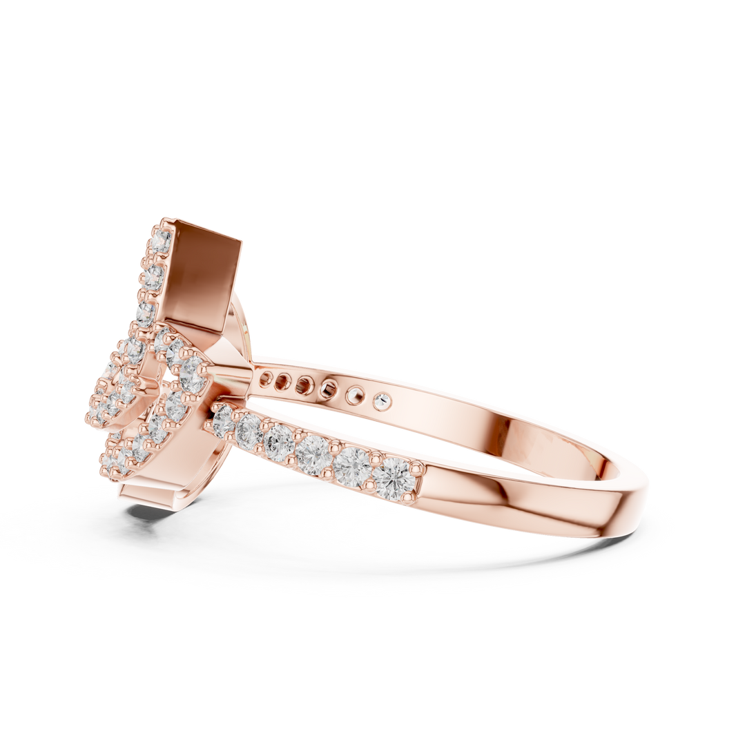 Pavé Leaf and Nautilus Swirl Moissanite Ring in rose 925 sterling silver, view 3