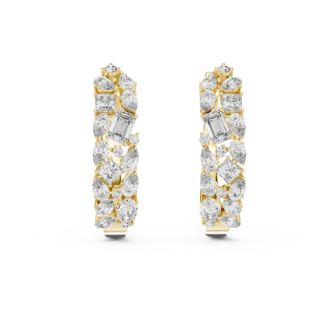 Mixed shape moissanite cluster hoop earrings in yellow 925 sterling silver, view 4
