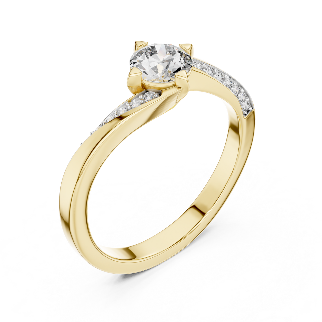 Bypass Solitaire Moissanite Ring with Pavé Shoulders in yellow 925 sterling silver, view 2