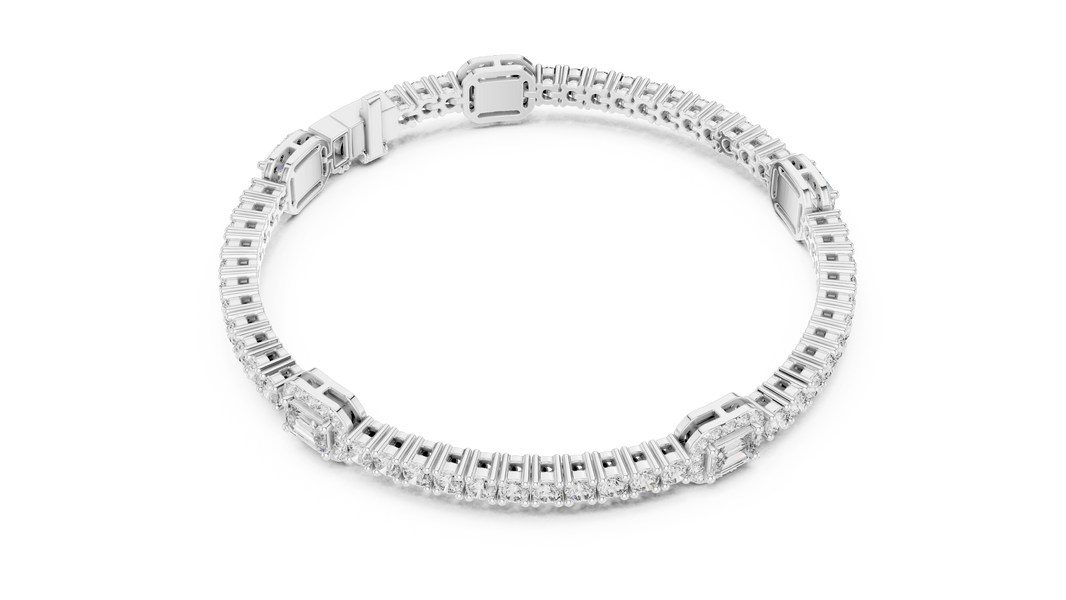 Emerald Halo Station Round Moissanite Tennis Bracelet in white 925 sterling silver, view 3