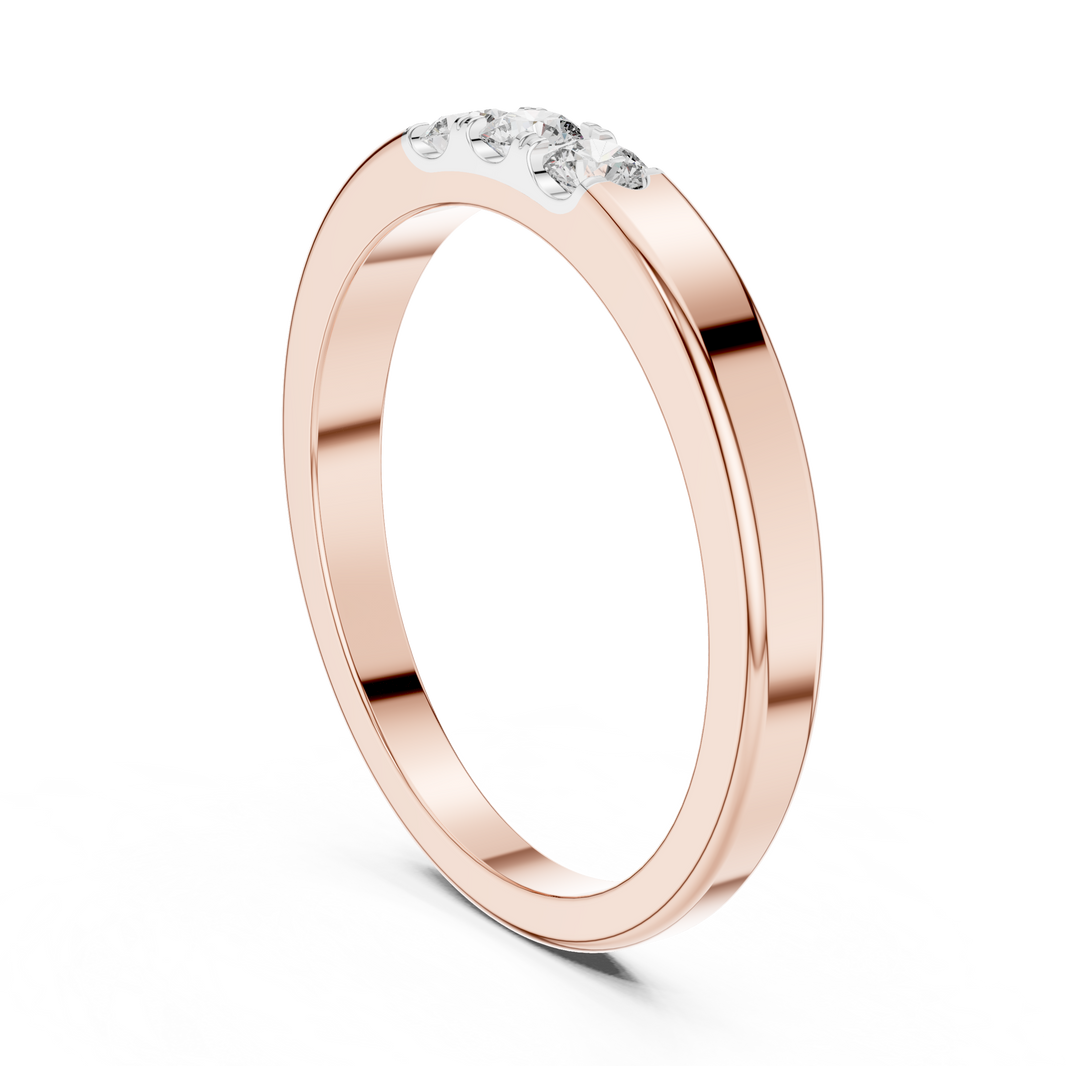 Three Stone Flat Moissanite Band in rose 925 sterling silver, view 1