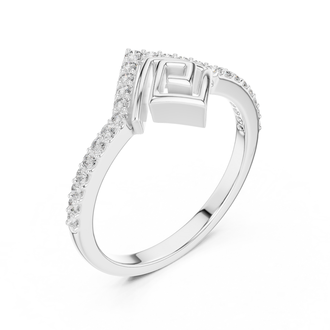 Pavé Chevron Square Spiral Moissanite Ring in white 925 sterling silver, view 2