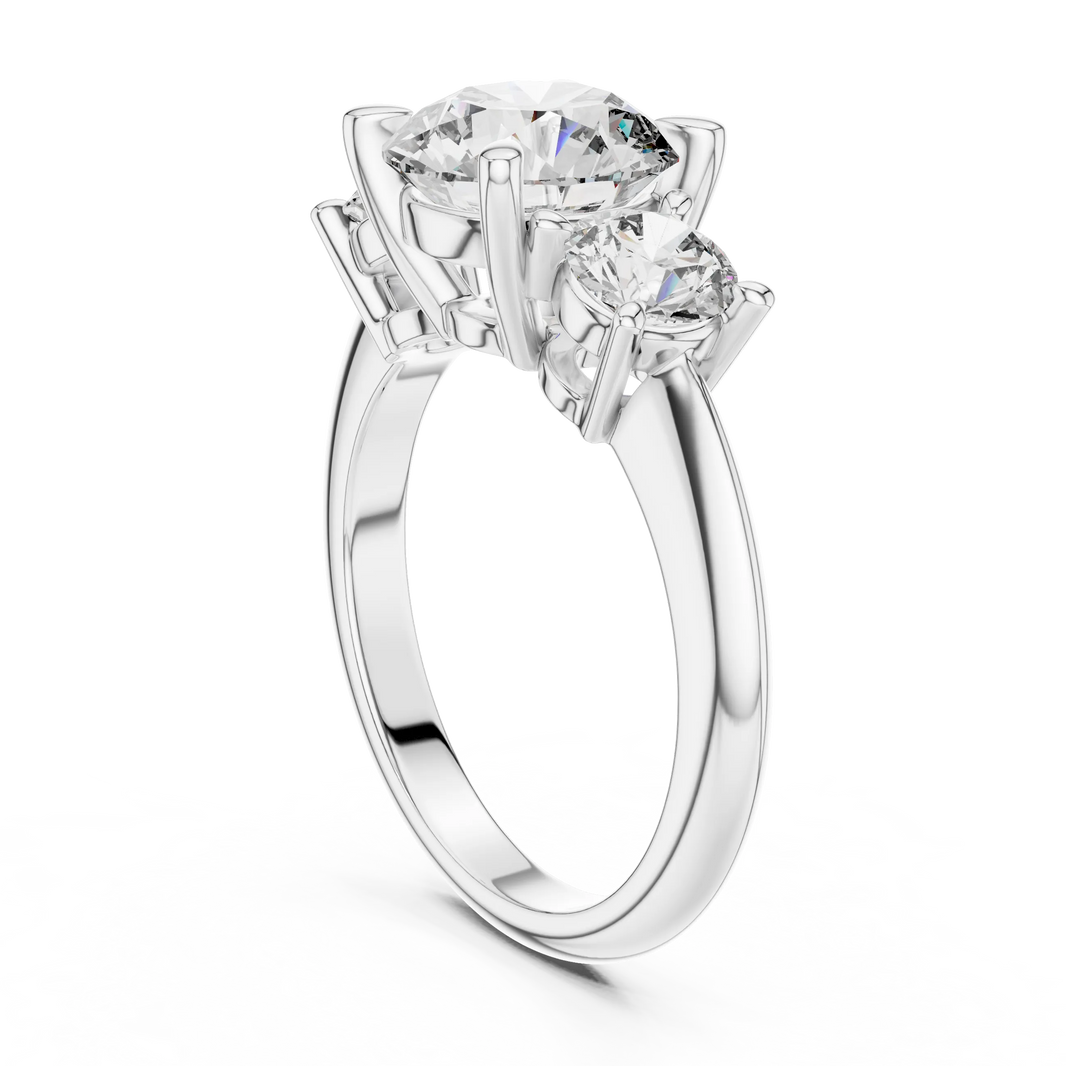 Round Three Stone Moissanite Statement Ring in white 925 sterling silver, view 1