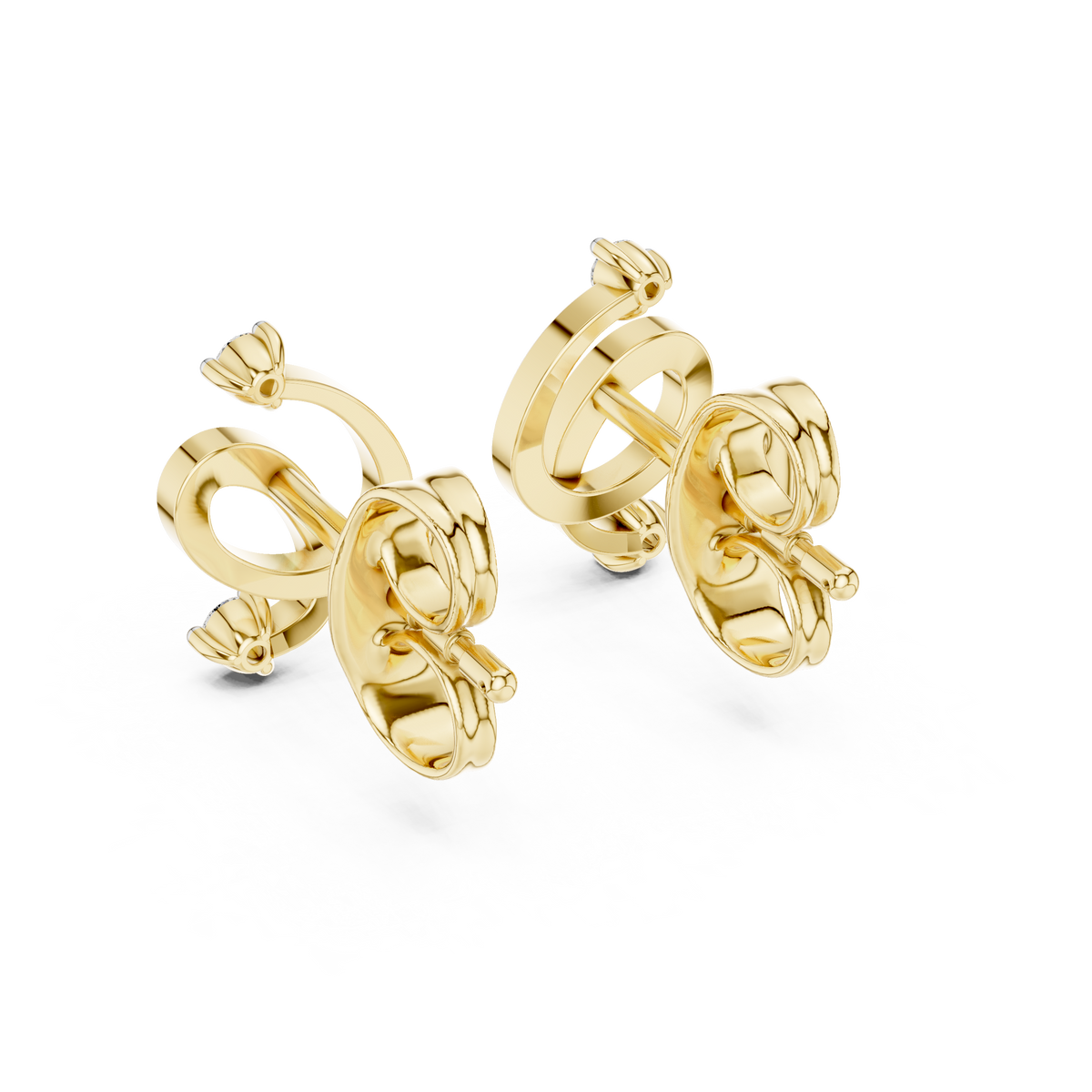 Moissanite Swirl Stud Earrings in yellow 925 sterling silver, view 3