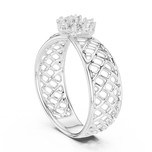 Lattice Star Cluster Moissanite Band in white 925 sterling silver, view 1