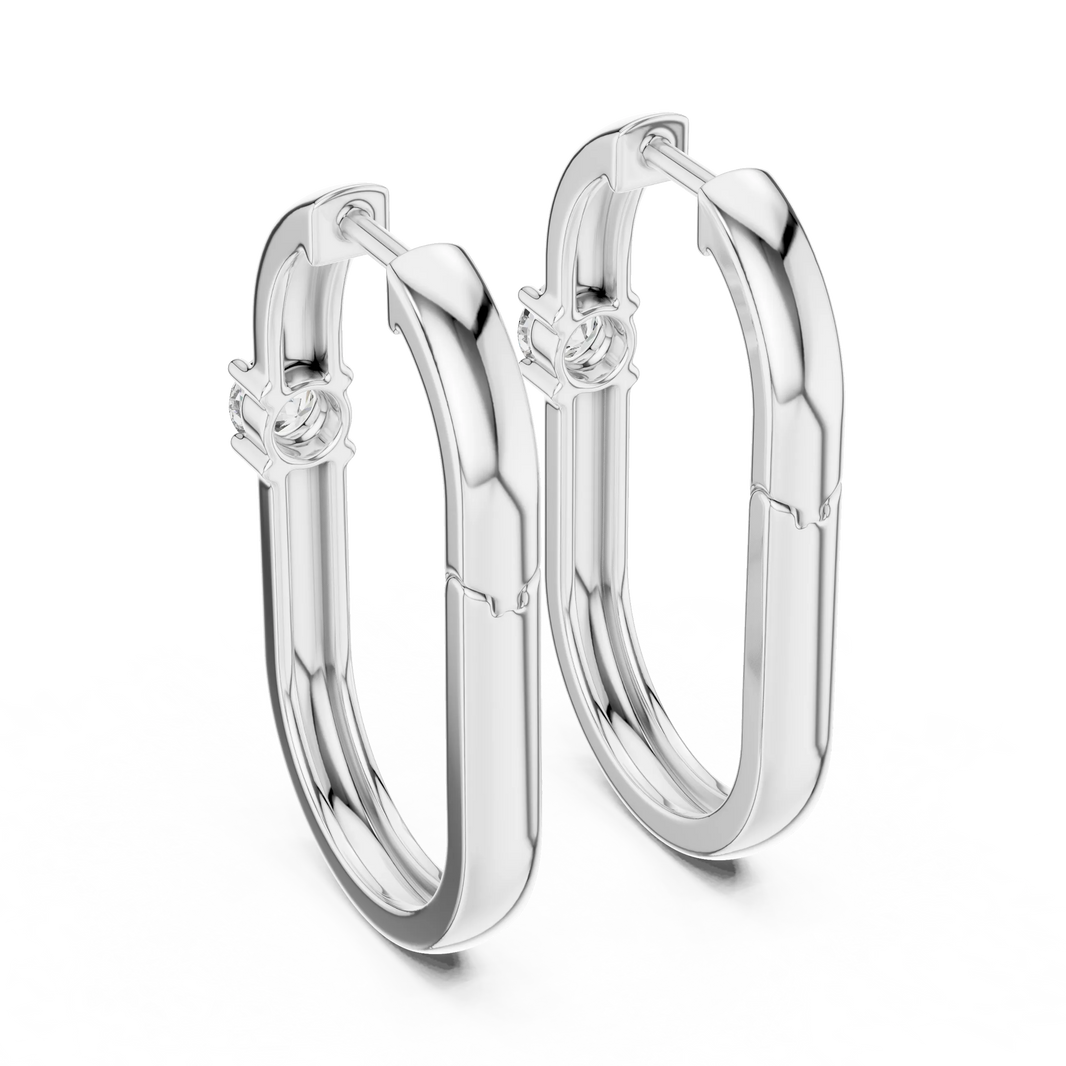Moissanite solitaire oval hoop earrings in white 925 sterling silver, view 3