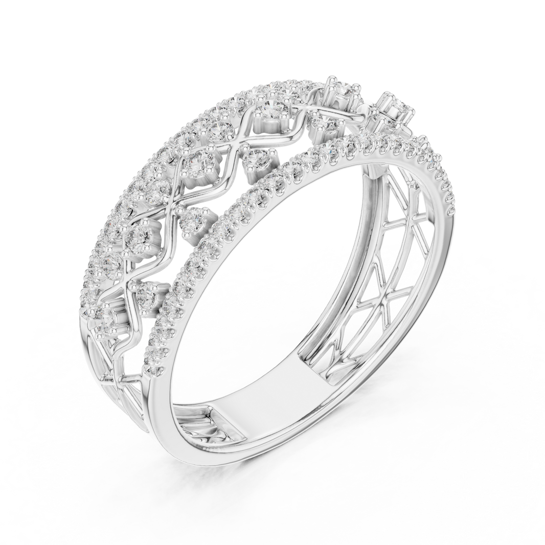 Triple Row Openwork Moissanite Band in white 925 sterling silver, view 2