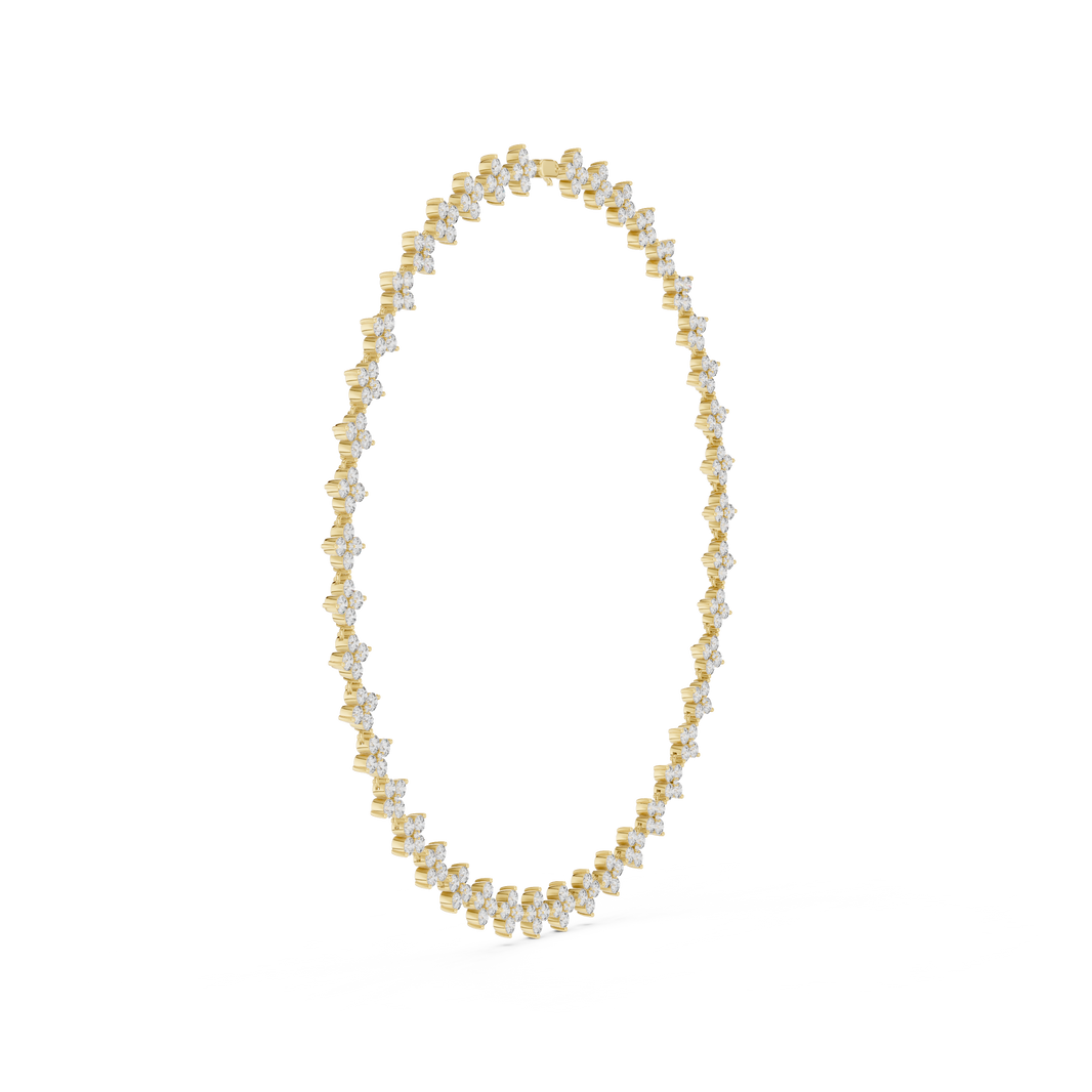 Flower Cluster Link Necklace in yellow 925 sterling silver, view 3