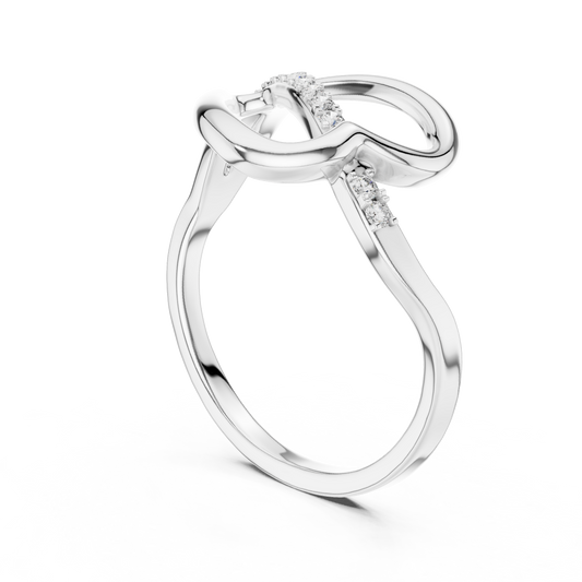 Sideways Heart Pavé Line Moissanite Ring in white 925 sterling silver, view 1