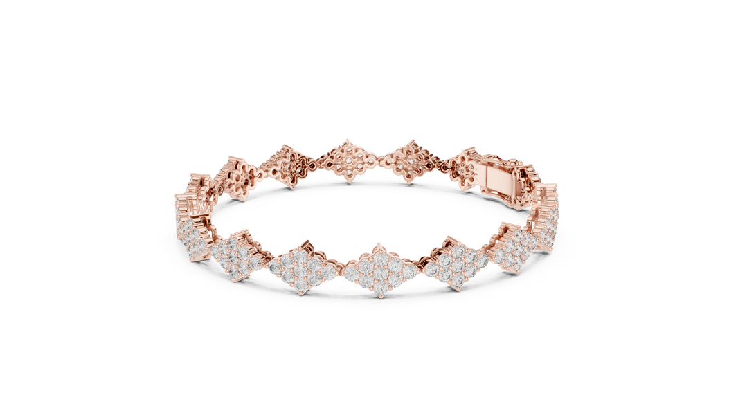 Diamond Shape Cluster Moissanite Bracelet in rose 925 sterling silver, view 2