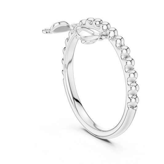 Beaded Band with Heart Charms Moissanite Ring in white 925 sterling silver, view 1