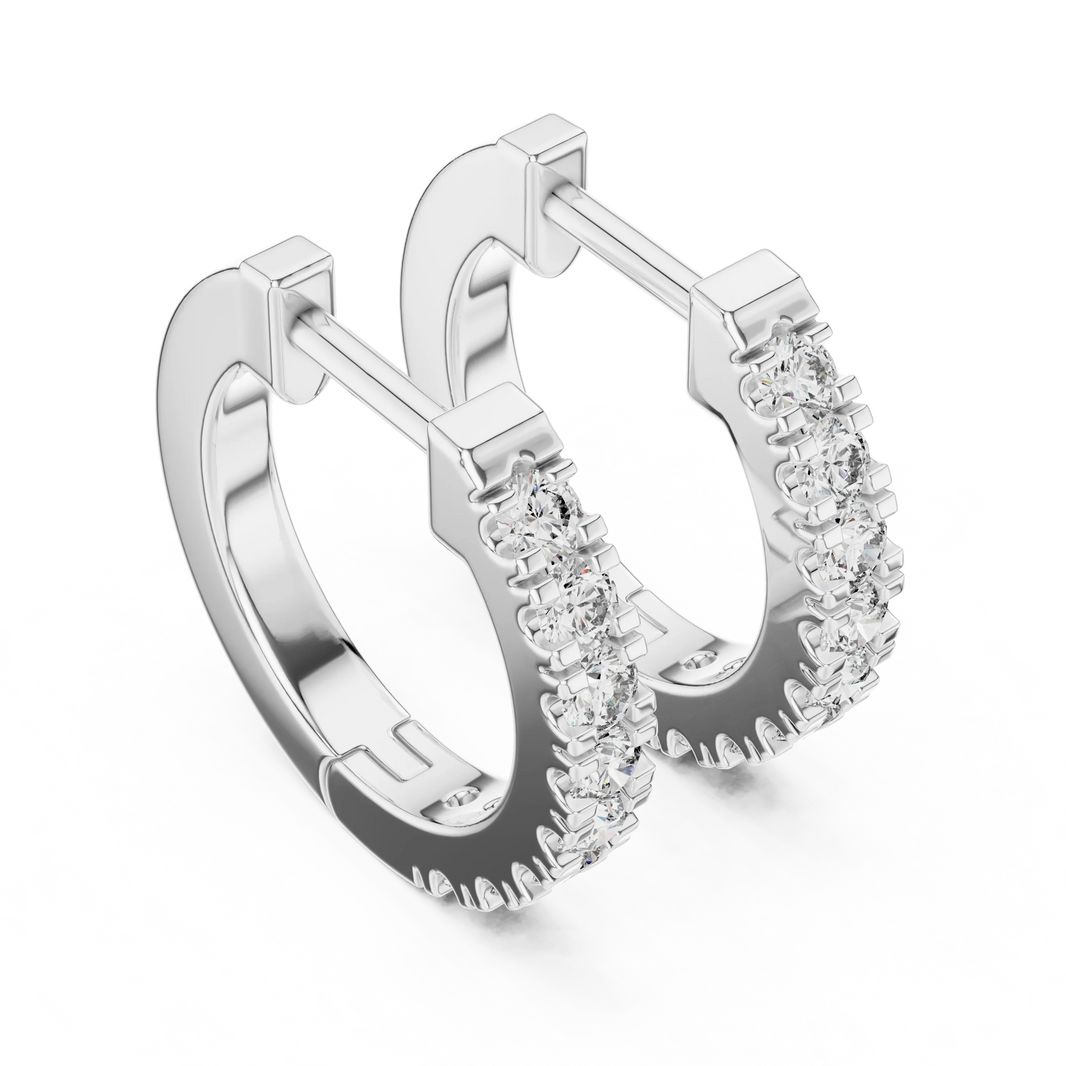 Moissanite pave huggie hoop earrings in white 925 sterling silver, view 2