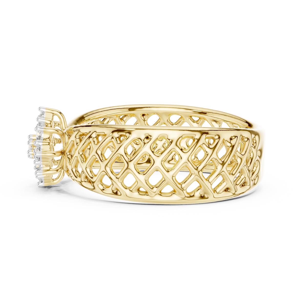 Lattice Star Cluster Moissanite Band in yellow 925 sterling silver, view 3