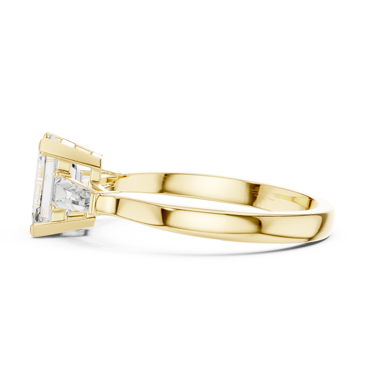 Emerald Cut Moissanite Ring with Tapered Baguette Sides in yellow 925 sterling silver, view 3