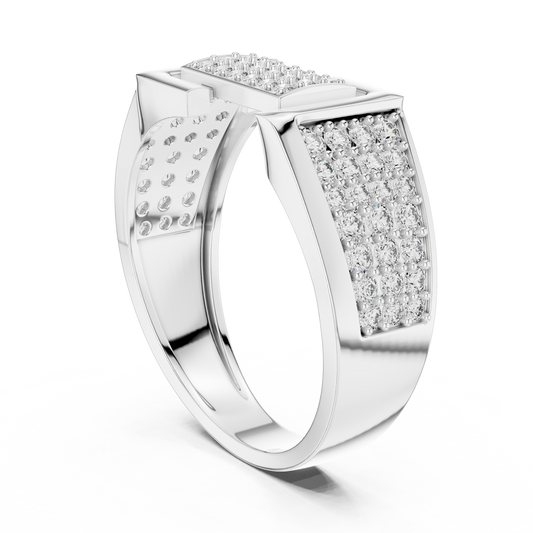 Geometric Pavé Panel Moissanite Statement Band in white 925 sterling silver, view 1