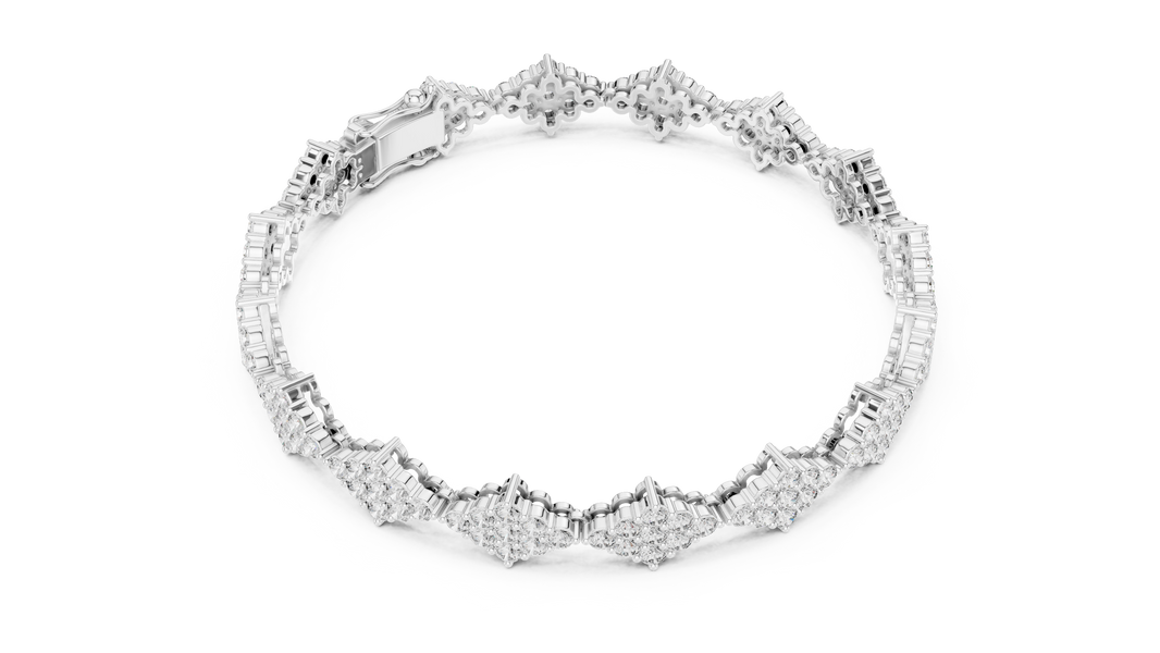 Diamond Shape Cluster Moissanite Bracelet in white 925 sterling silver, view 3