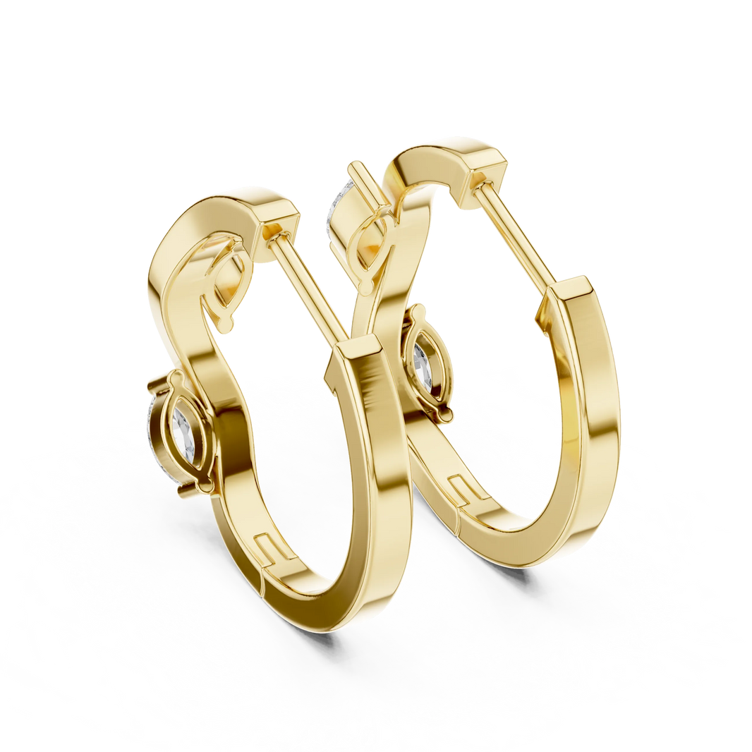 Marquise moissanite wave huggie hoop earrings in yellow 925 sterling silver, view 3