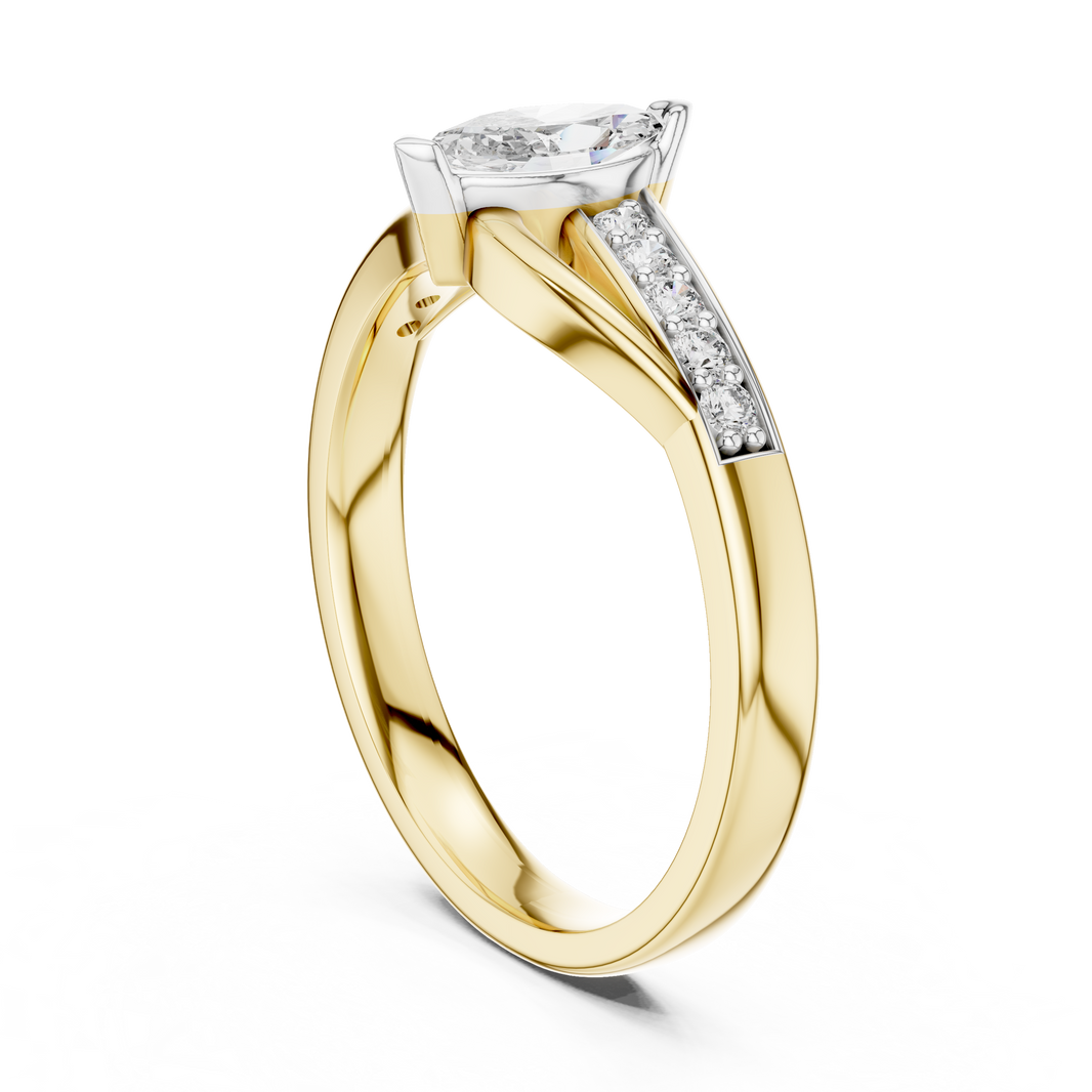Marquise Bypass Moissanite Ring with Pavé Shoulders in yellow 925 sterling silver, view 1