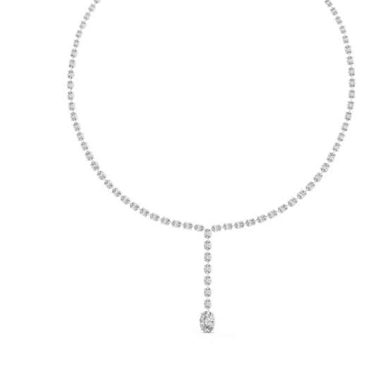 Graduated Oval Y Necklace in white 925 sterling silver, view 2