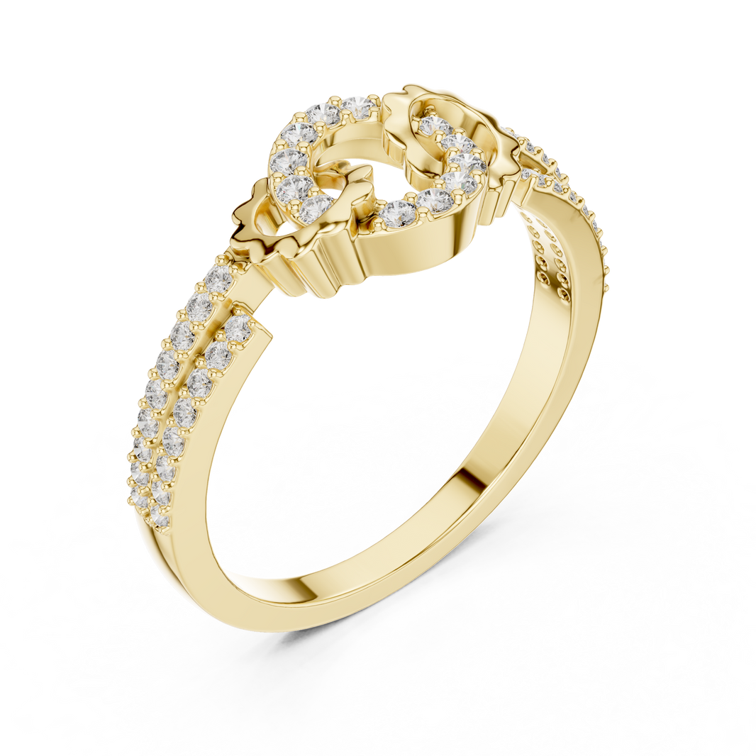 Open Circle Double-Row Pavé Moissanite Ring in yellow 925 sterling silver, view 2