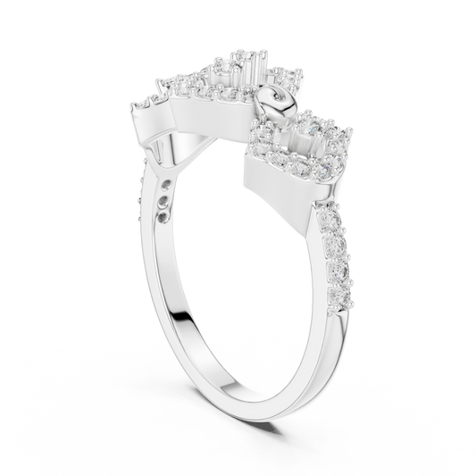 Linked Rhombus Frames Pavé Moissanite Ring in white 925 sterling silver, view 1