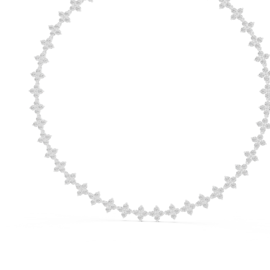 Flower Cluster Link Necklace in white 925 sterling silver, view 2