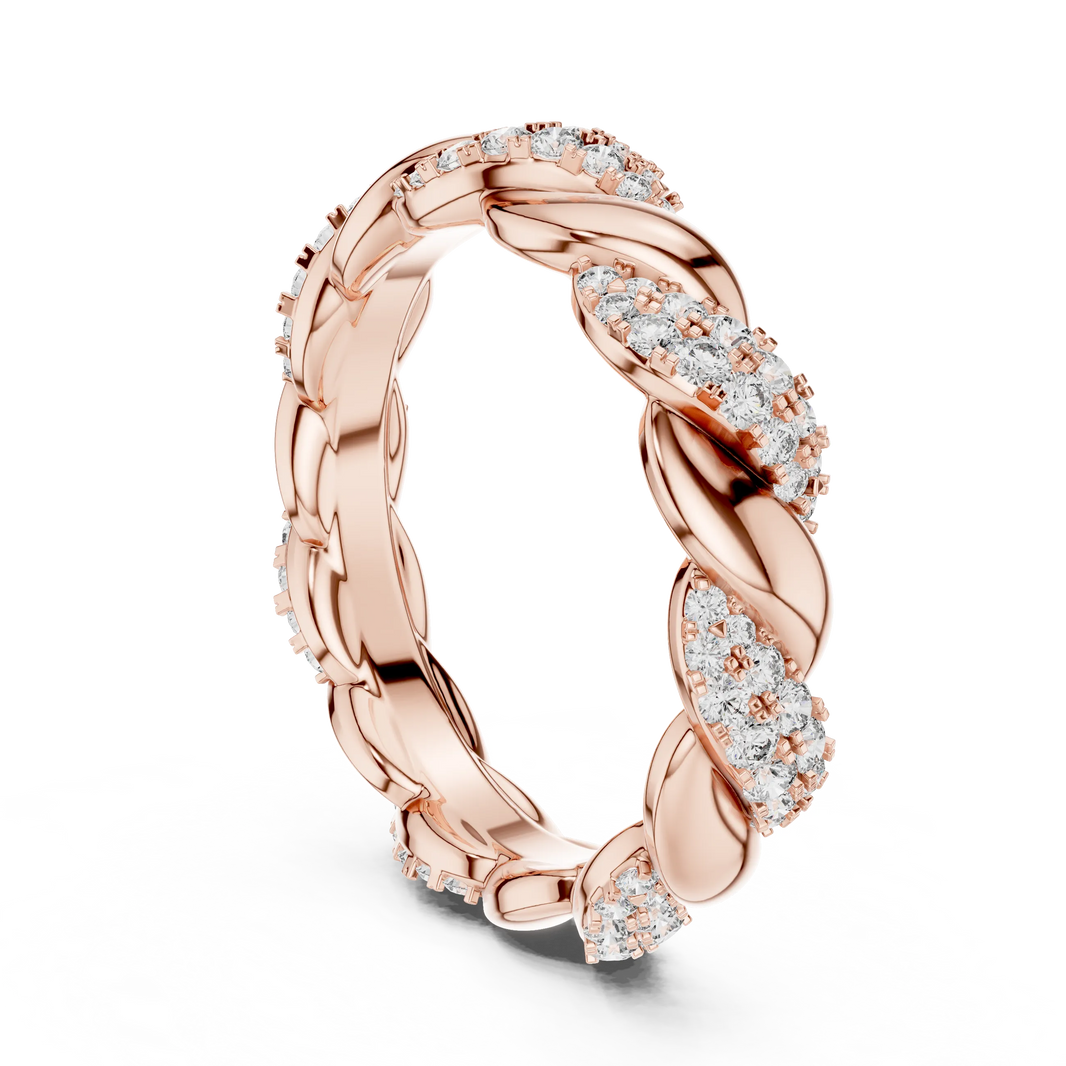 Twisted Rope Pavé Moissanite Eternity Band in rose 925 sterling silver, view 1