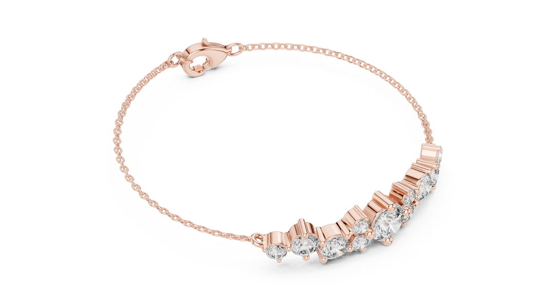 Graduated Round Moissanite Cluster Chain Bracelet in rose 925 sterling silver, view 3