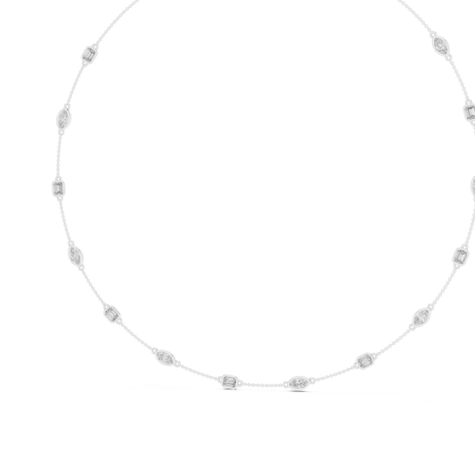 Emerald and Marquise Bezel Station Necklace in white 925 sterling silver, view 2
