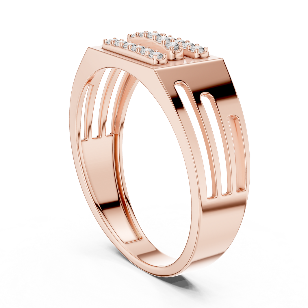 Three-Row Signet Moissanite Ring in rose 925 sterling silver, view 1