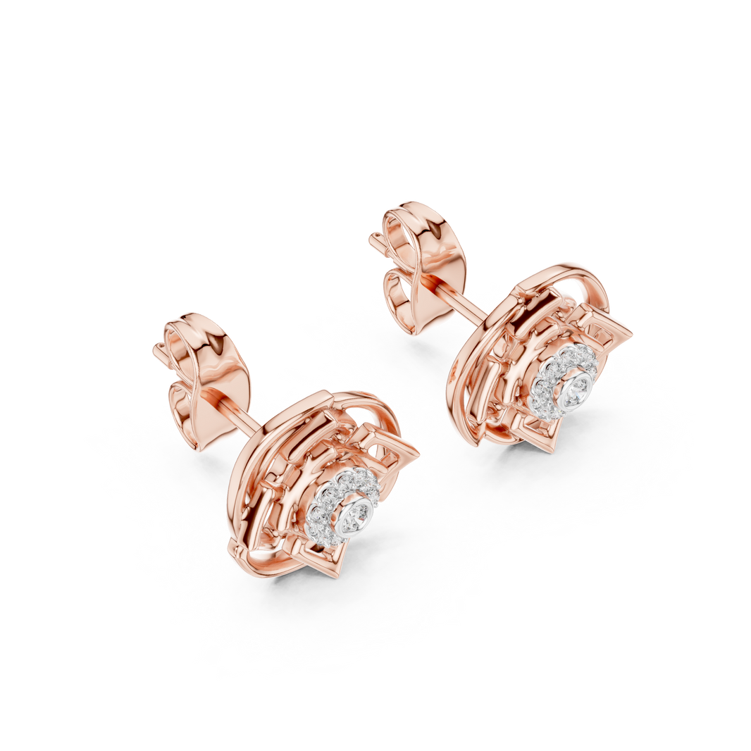 Moissanite Knot Halo Stud Earrings in rose 925 sterling silver, view 2