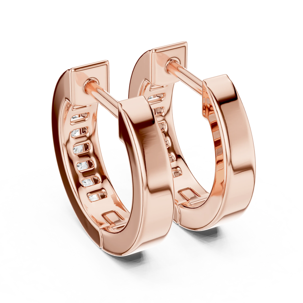 Moissanite channel set huggie earrings in rose 925 sterling silver, view 3