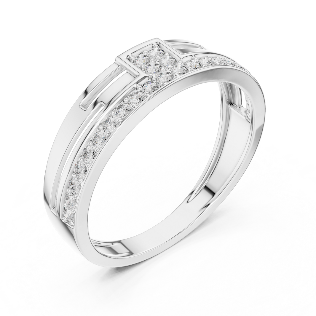 Two-Tier Pavé Moissanite Band with Square Accent in white 925 sterling silver, view 2