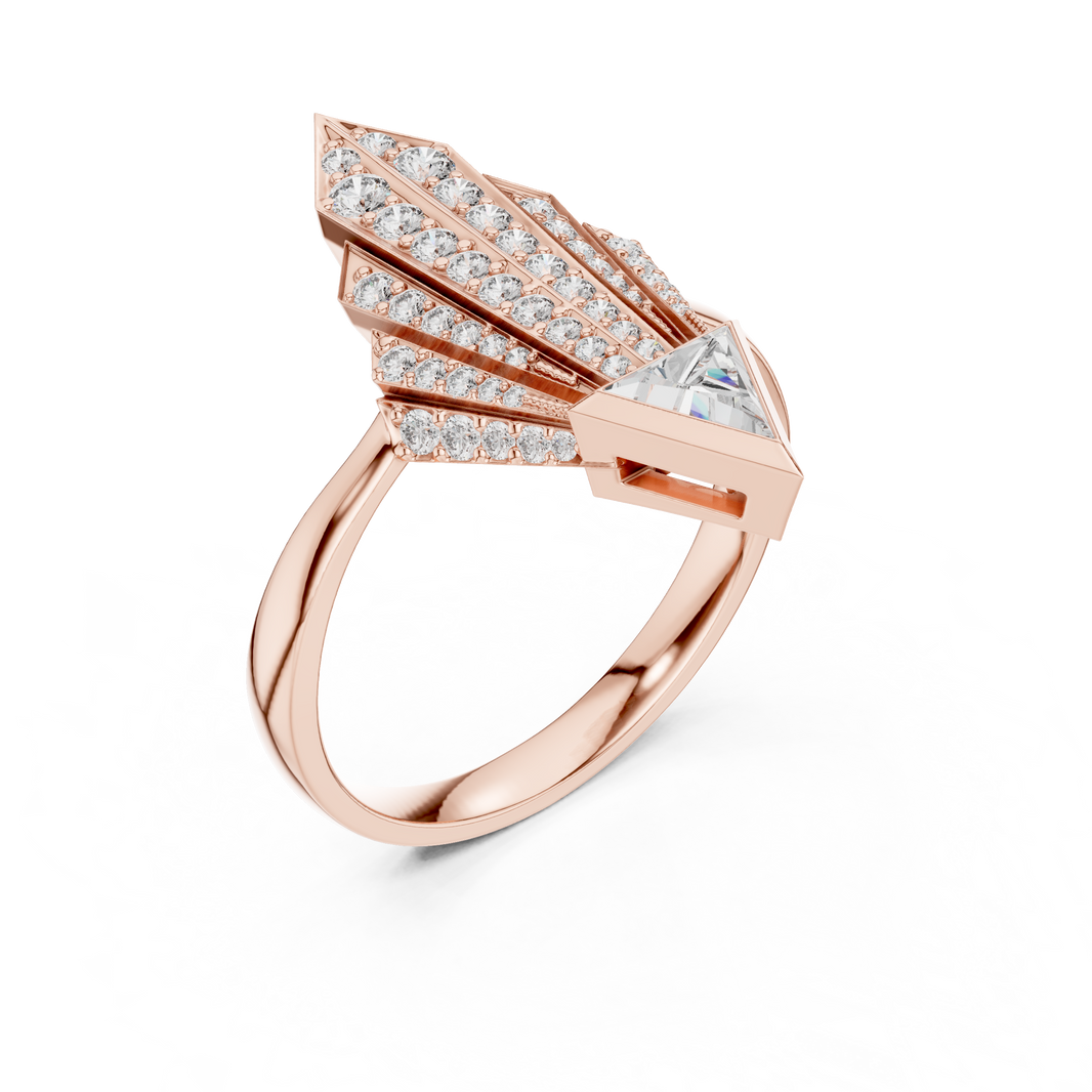 Art Deco Pavé Fan Moissanite Shield Ring in rose 925 sterling silver, view 2