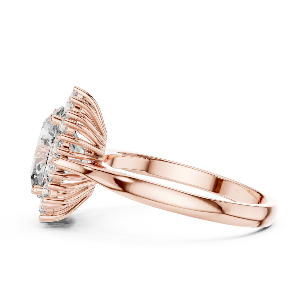 Oval Cluster Halo Moissanite Ring in rose 925 sterling silver, view 3