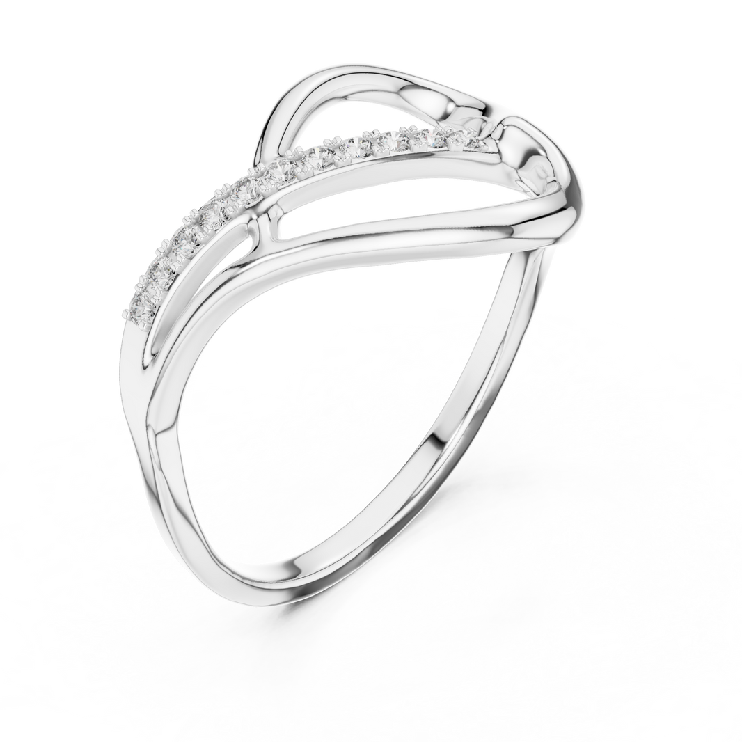 Sideways Heart Pavé Line Moissanite Ring in white 925 sterling silver, view 2