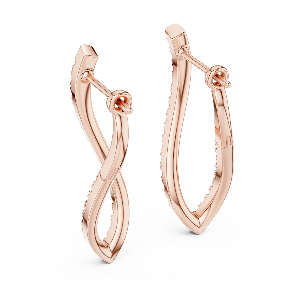 Moissanite twisted pave hoop earrings in rose 925 sterling silver, view 3