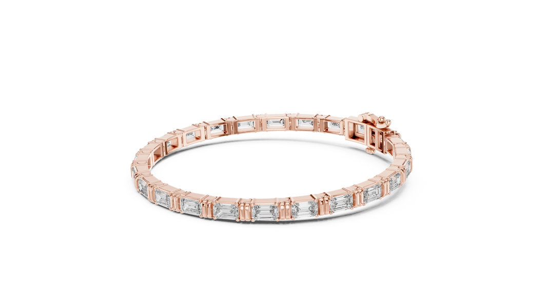 Emerald Cut Moissanite Bar Link Bracelet in rose 925 sterling silver, view 2