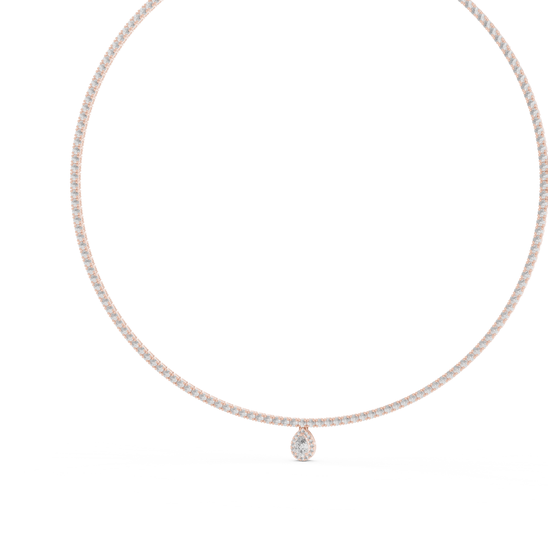 Round Tennis Necklace with Pear Drop in rose 925 sterling silver, view 2