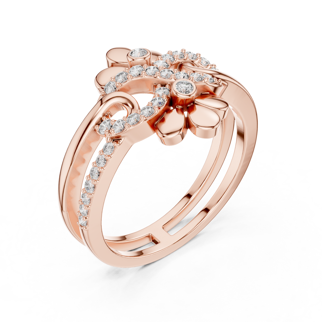 Double Flower Infinity Swirl Moissanite Ring in rose 925 sterling silver, view 2