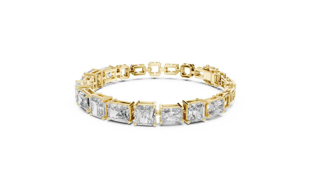 Radiant and Asscher Station Moissanite Link Bracelet in yellow 925 sterling silver, view 2